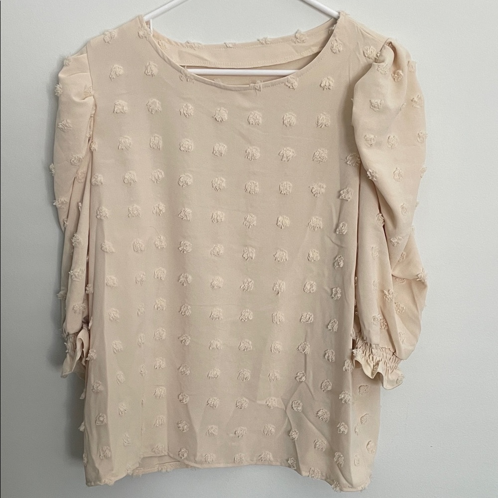 Beige Textured Puff Sleeve Blouse NWOT